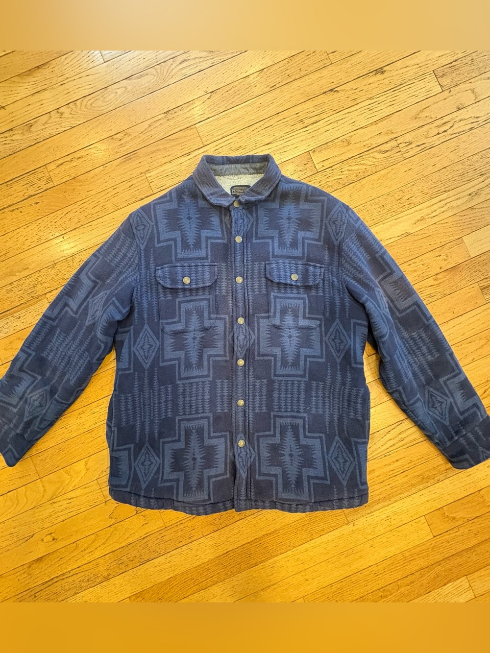 Pendleton men’s Sherpa lined Navy Aztec-Pattern Shacket